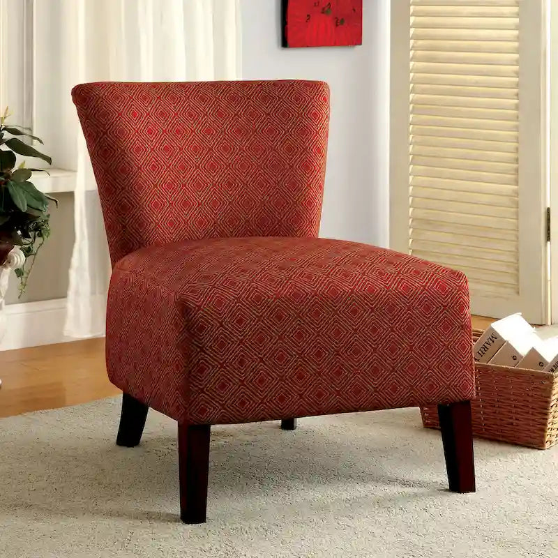 Ivory Geometric Diamond Pattern Accent Chair Armless Solid Wood Legs