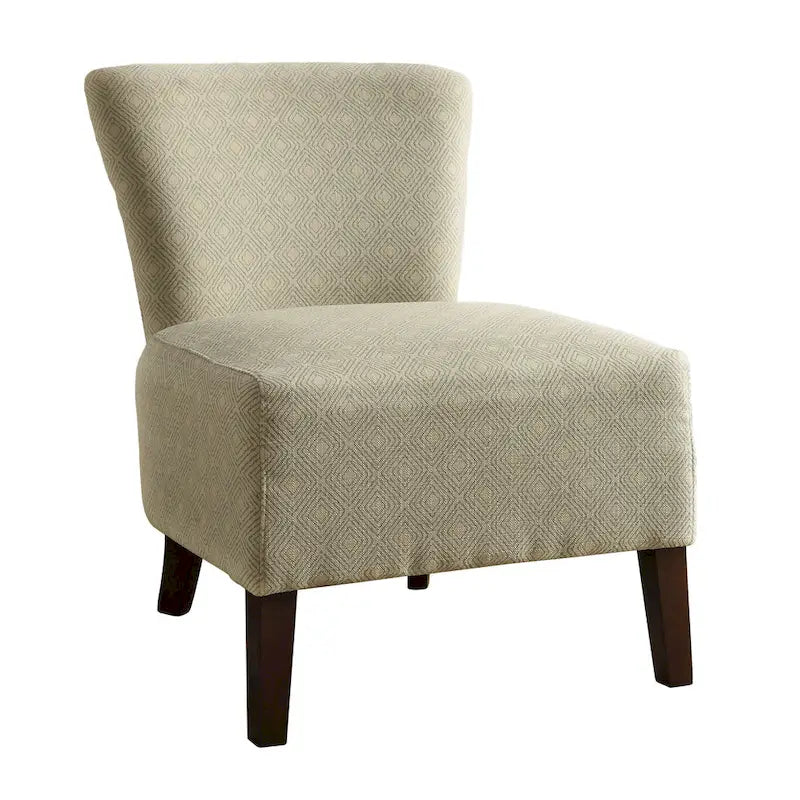 Ivory Geometric Diamond Pattern Accent Chair Armless Solid Wood Legs