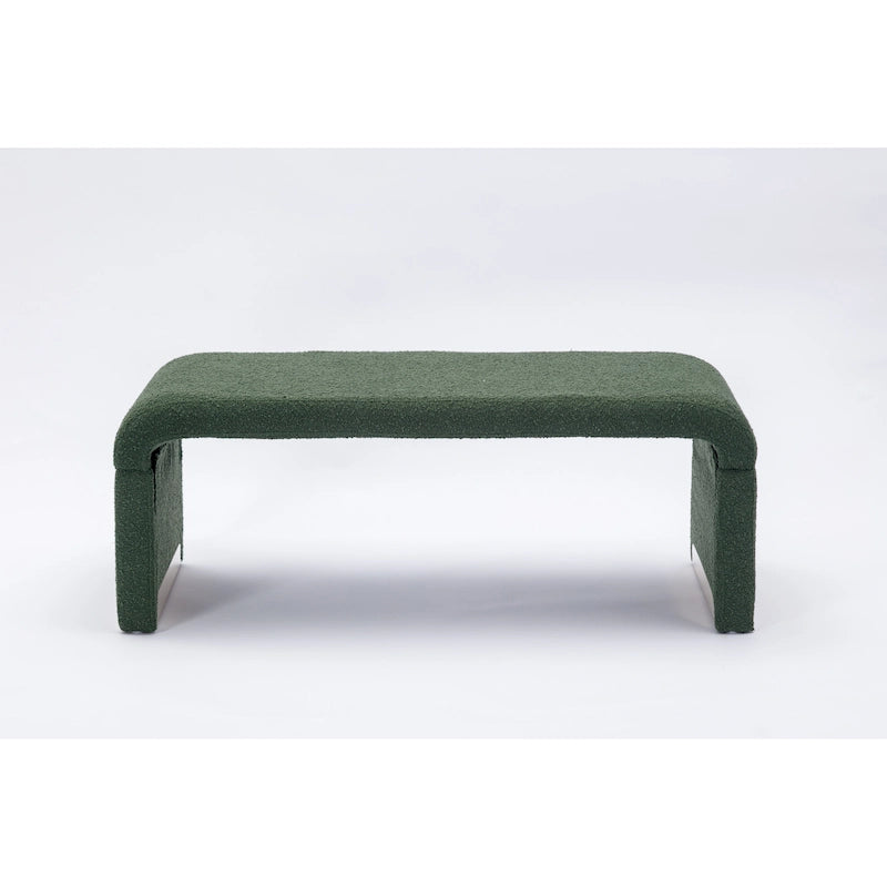 Light Blue Bouclé Upholstered Bench Waterfall Ottoman Gold Metal Base