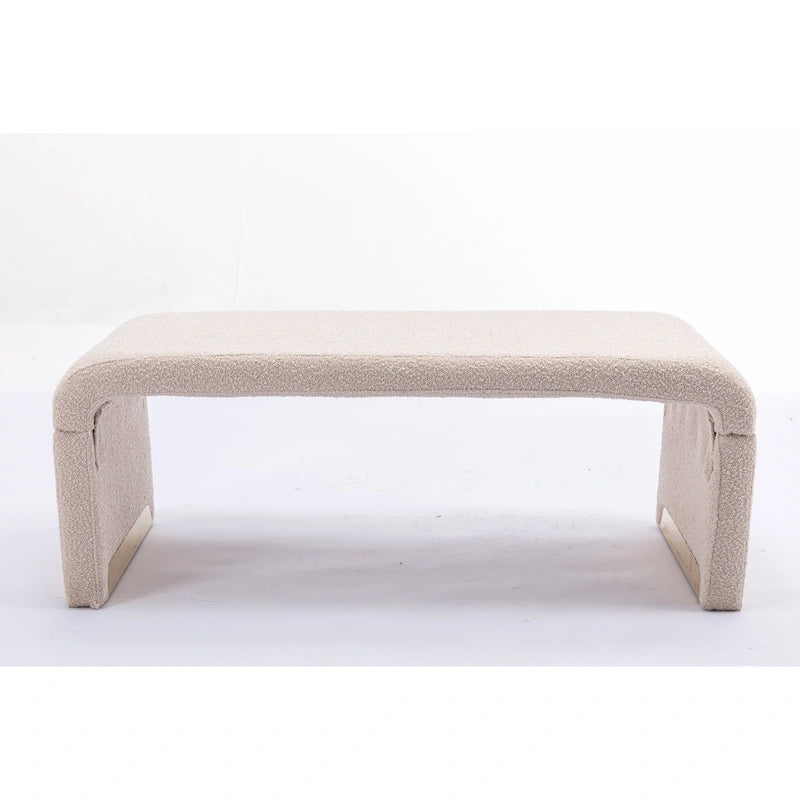 Light Blue Bouclé Upholstered Bench Waterfall Ottoman Gold Metal Base