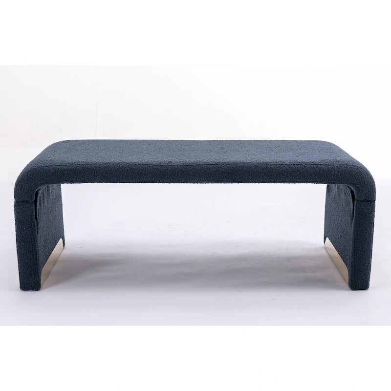 Light Blue Bouclé Upholstered Bench Waterfall Ottoman Gold Metal Base