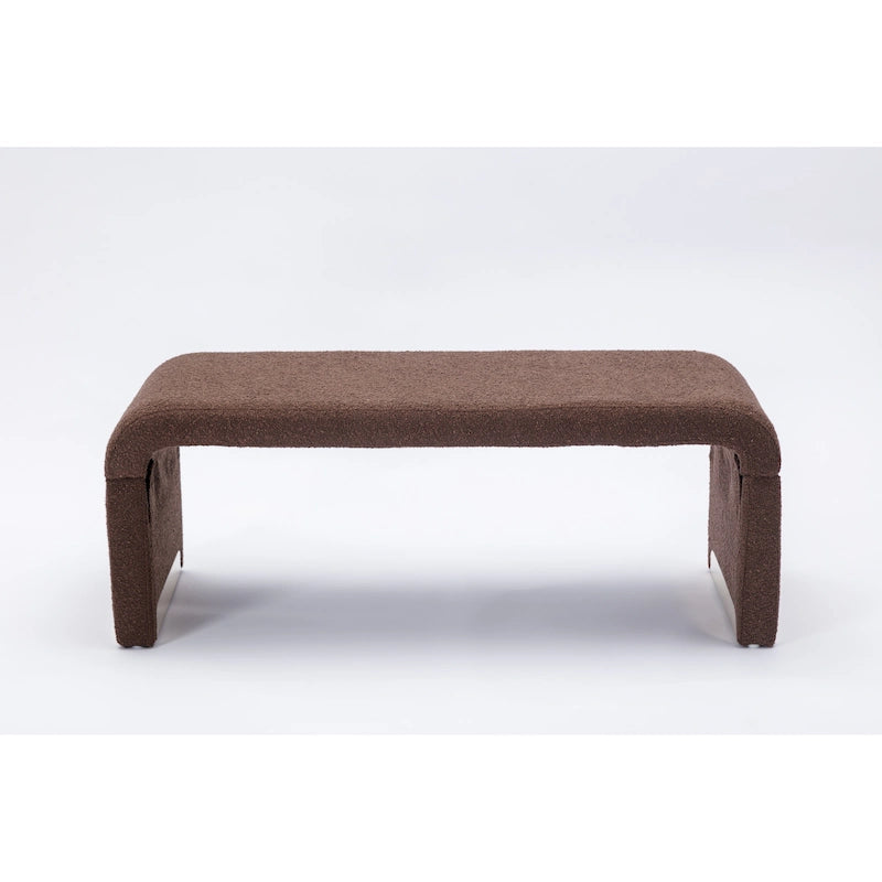 Light Blue Bouclé Upholstered Bench Waterfall Ottoman Gold Metal Base
