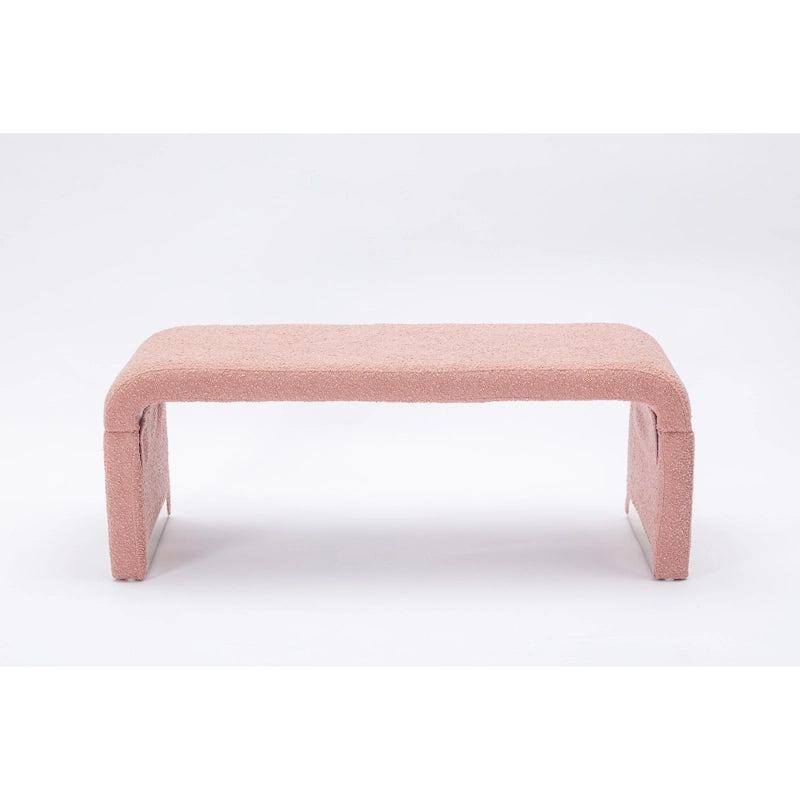 Light Blue Bouclé Upholstered Bench Waterfall Ottoman Gold Metal Base