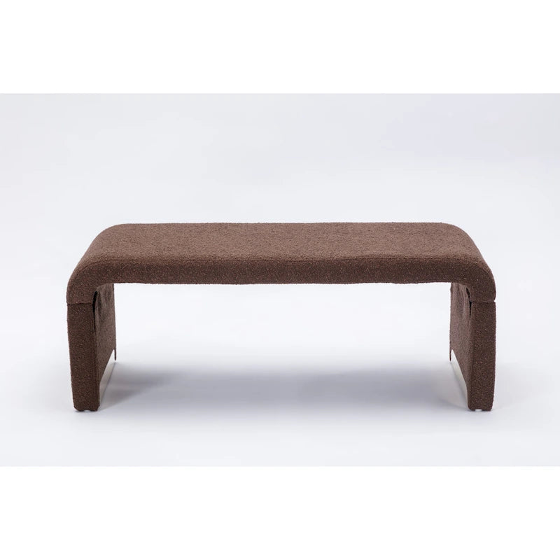 Light Blue Bouclé Upholstered Bench Waterfall Ottoman Gold Metal Base