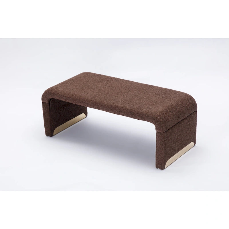 Light Blue Bouclé Upholstered Bench Waterfall Ottoman Gold Metal Base