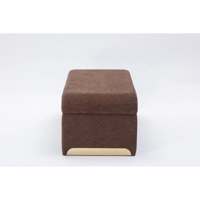 Light Blue Bouclé Upholstered Bench Waterfall Ottoman Gold Metal Base