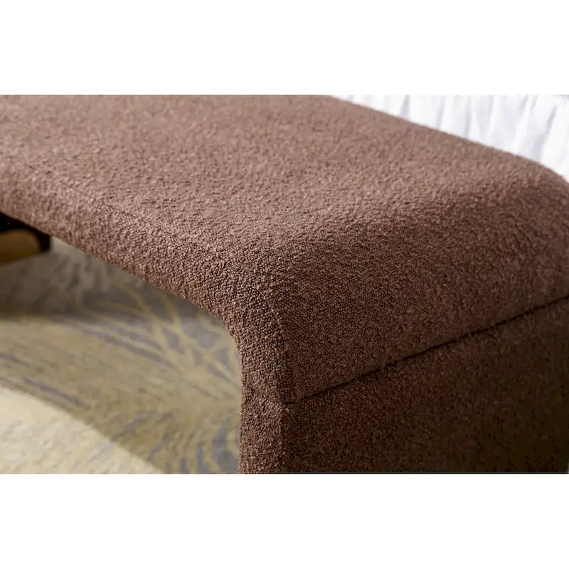 Light Blue Bouclé Upholstered Bench Waterfall Ottoman Gold Metal Base