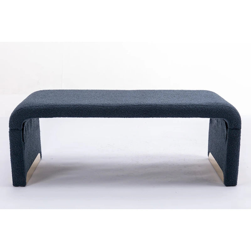 Light Blue Bouclé Upholstered Bench Waterfall Ottoman Gold Metal Base