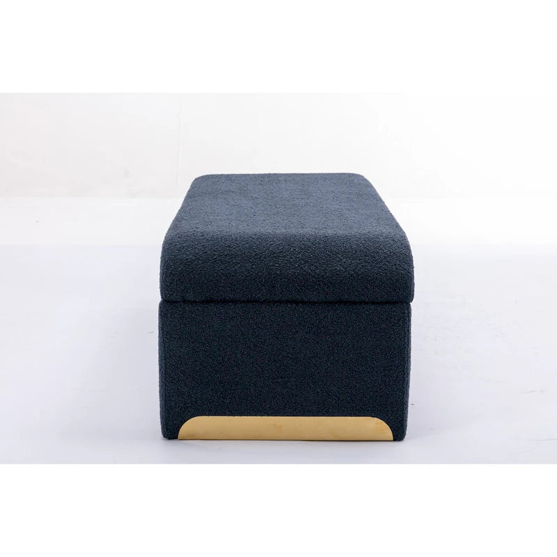 Light Blue Bouclé Upholstered Bench Waterfall Ottoman Gold Metal Base