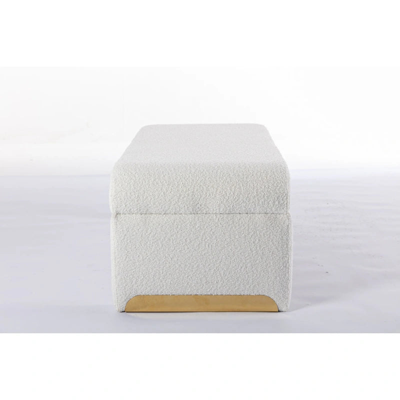 Light Blue Bouclé Upholstered Bench Waterfall Ottoman Gold Metal Base