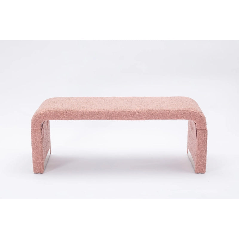 Light Blue Bouclé Upholstered Bench Waterfall Ottoman Gold Metal Base