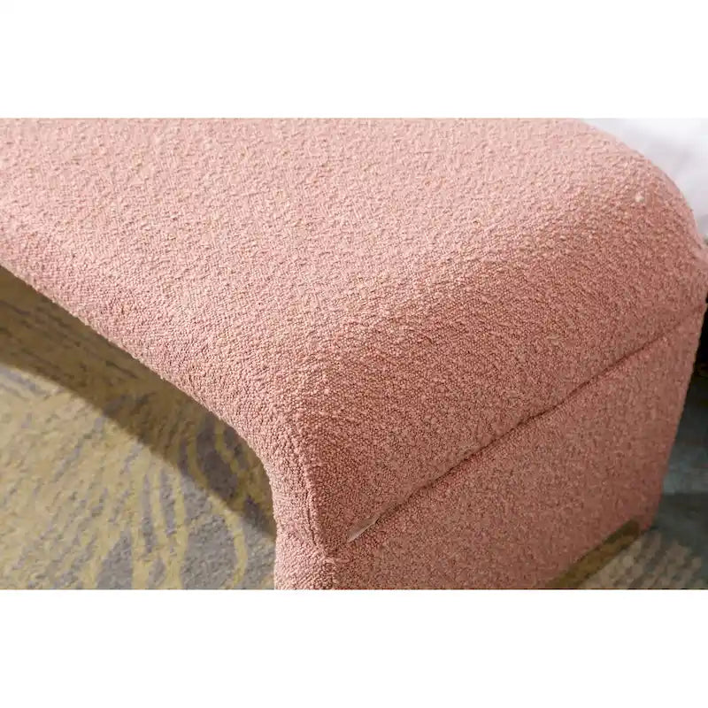 Light Blue Bouclé Upholstered Bench Waterfall Ottoman Gold Metal Base