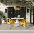 Yellow Rattan Dining Chair with Fabric Cushion Armrest Coastal Style