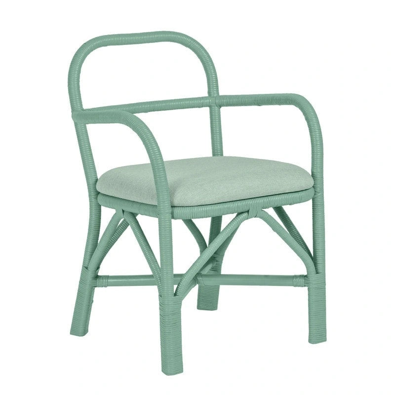 Yellow Rattan Dining Chair with Fabric Cushion Armrest Coastal Style