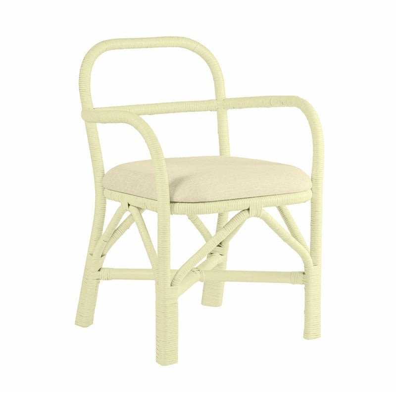 Yellow Rattan Dining Chair with Fabric Cushion Armrest Coastal Style