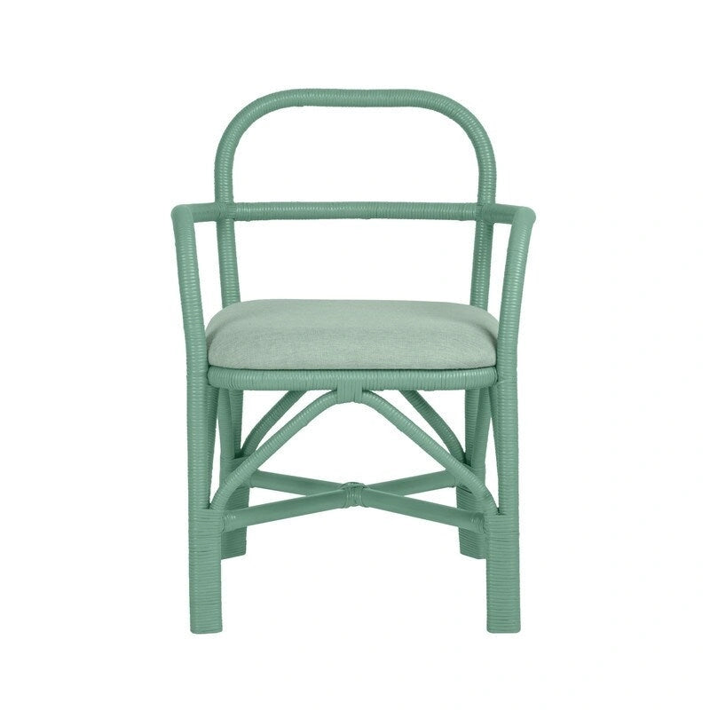 Yellow Rattan Dining Chair with Fabric Cushion Armrest Coastal Style