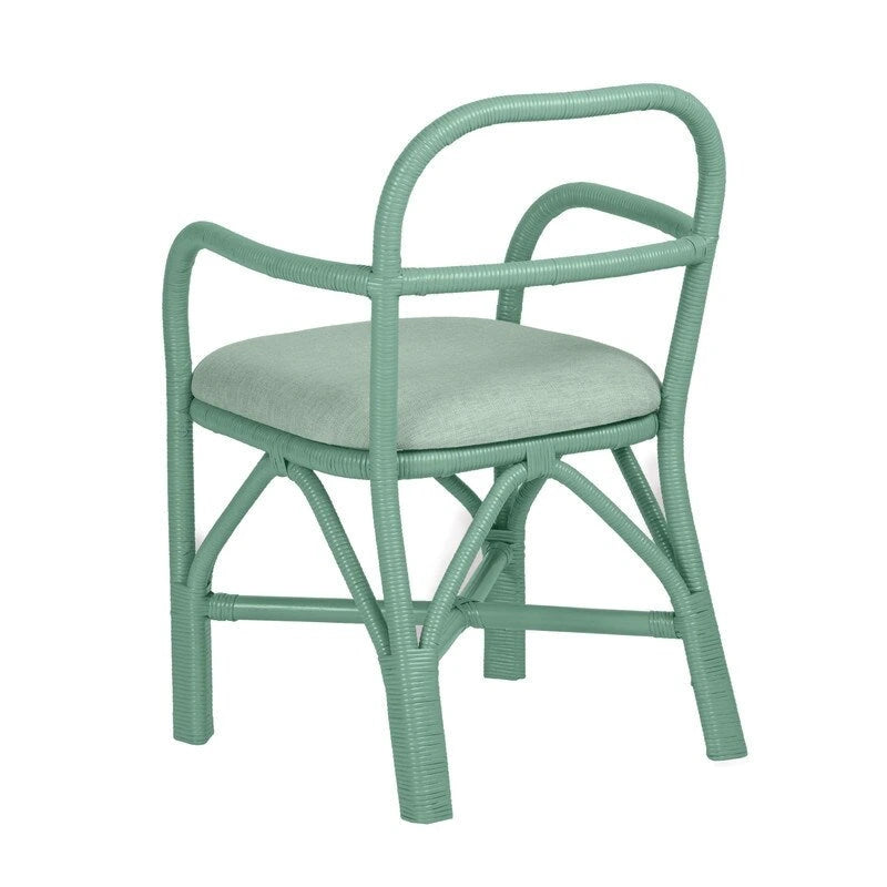 Yellow Rattan Dining Chair with Fabric Cushion Armrest Coastal Style
