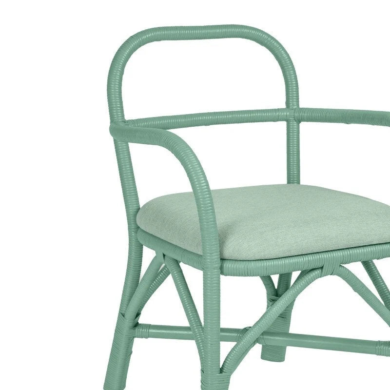 Yellow Rattan Dining Chair with Fabric Cushion Armrest Coastal Style