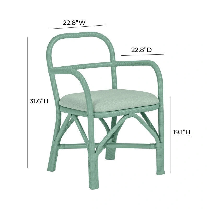 Yellow Rattan Dining Chair with Fabric Cushion Armrest Coastal Style