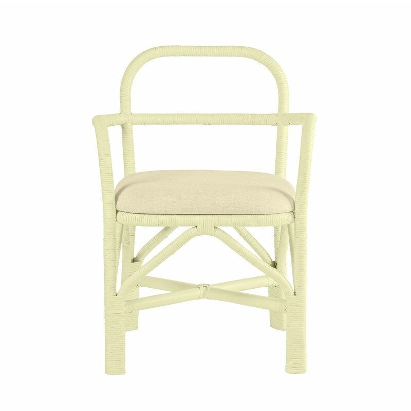 Yellow Rattan Dining Chair with Fabric Cushion Armrest Coastal Style