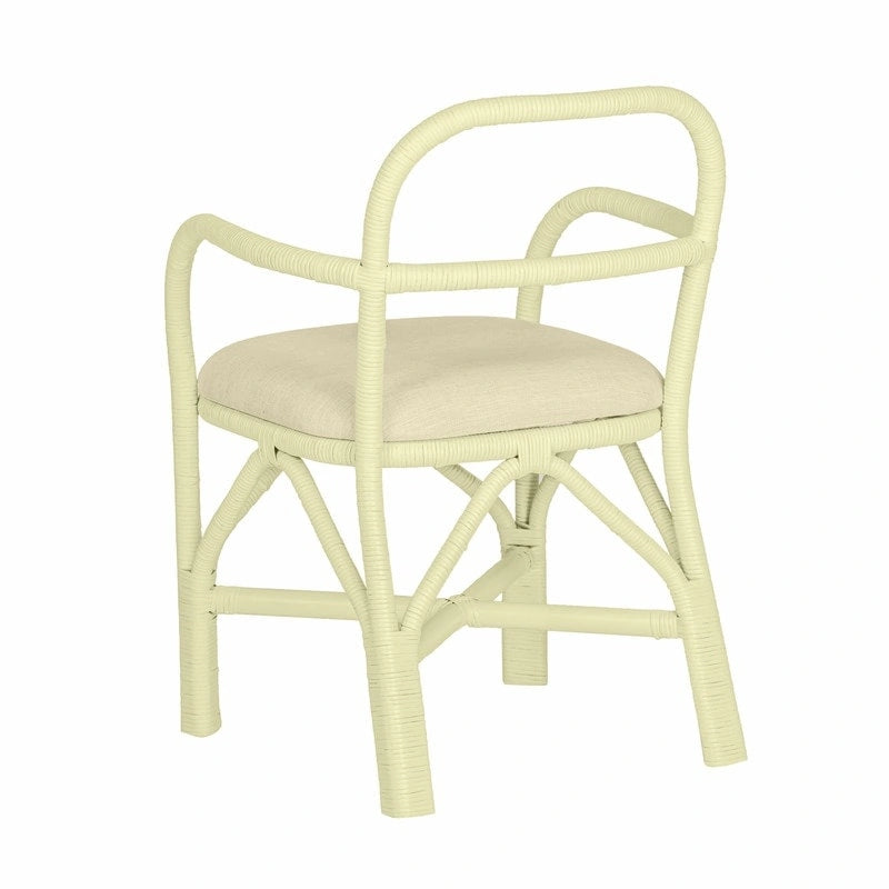 Yellow Rattan Dining Chair with Fabric Cushion Armrest Coastal Style