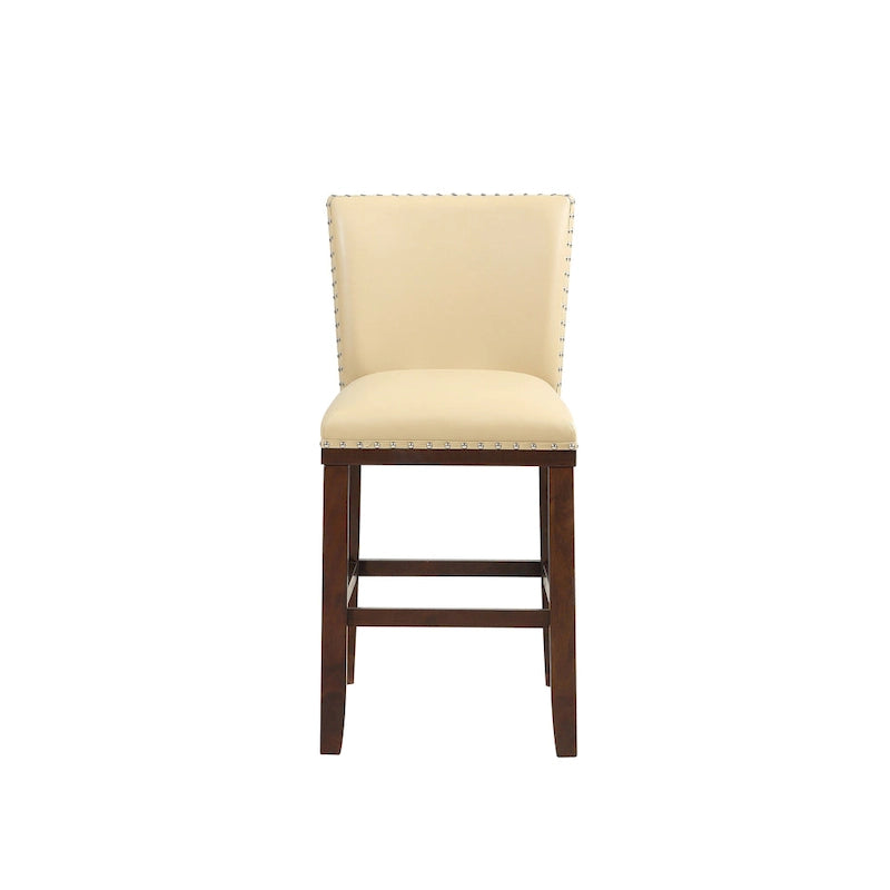 Navy Blue Faux Leather Counter Stool Nailhead Trim Espresso Wood Frame