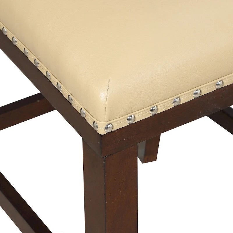 Navy Blue Faux Leather Counter Stool Nailhead Trim Espresso Wood Frame