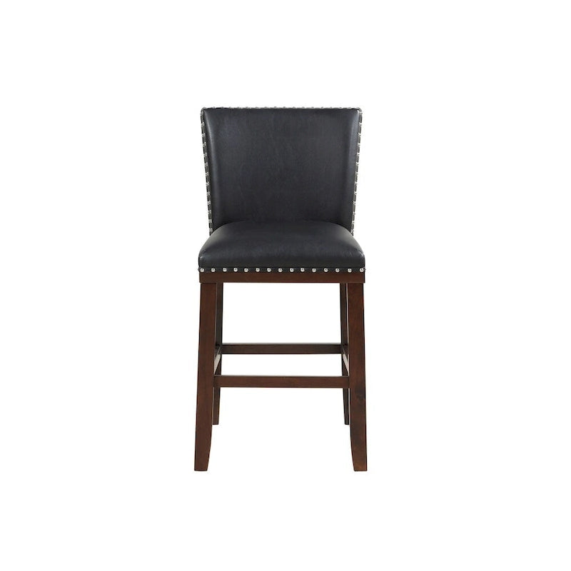 Navy Blue Faux Leather Counter Stool Nailhead Trim Espresso Wood Frame