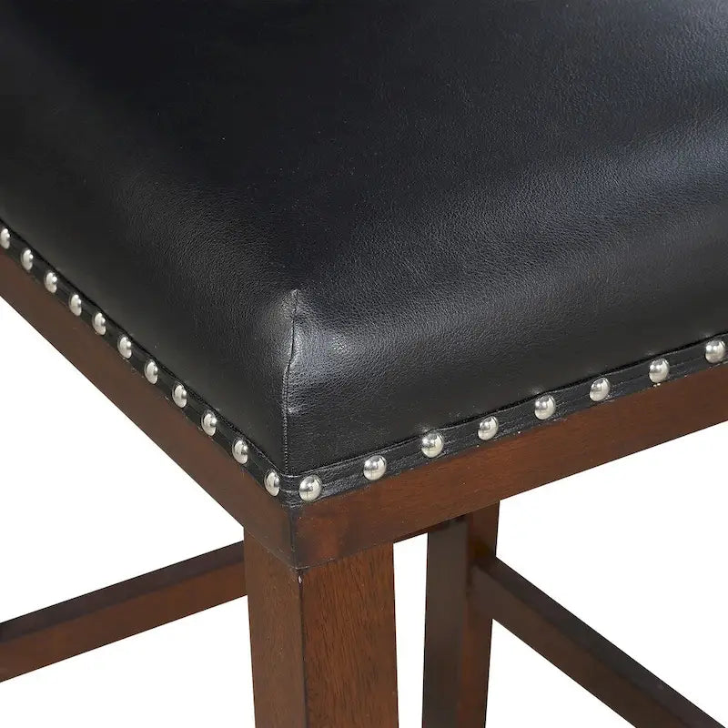 Navy Blue Faux Leather Counter Stool Nailhead Trim Espresso Wood Frame