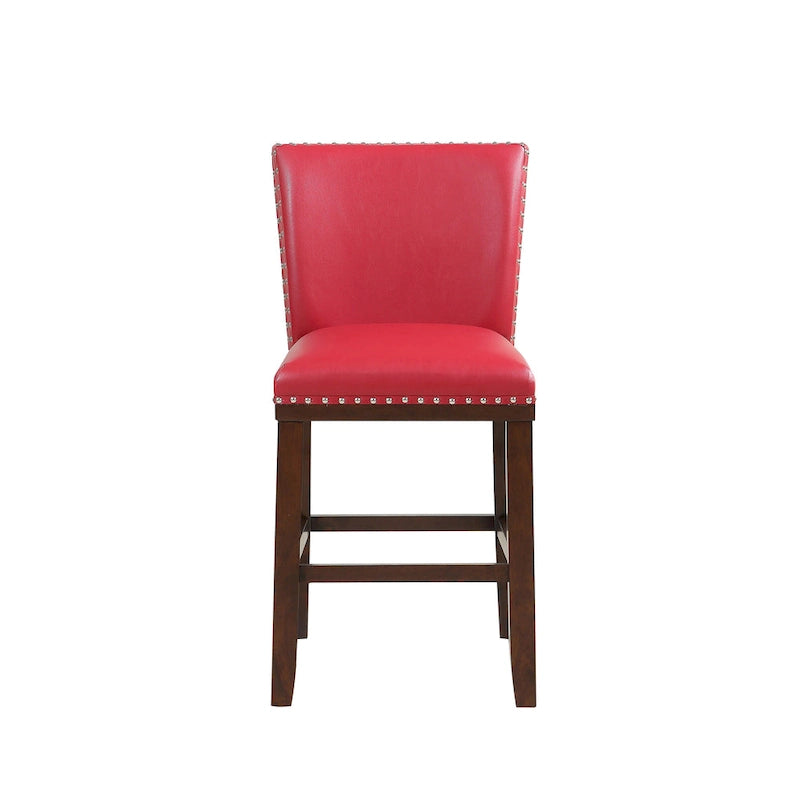 Navy Blue Faux Leather Counter Stool Nailhead Trim Espresso Wood Frame