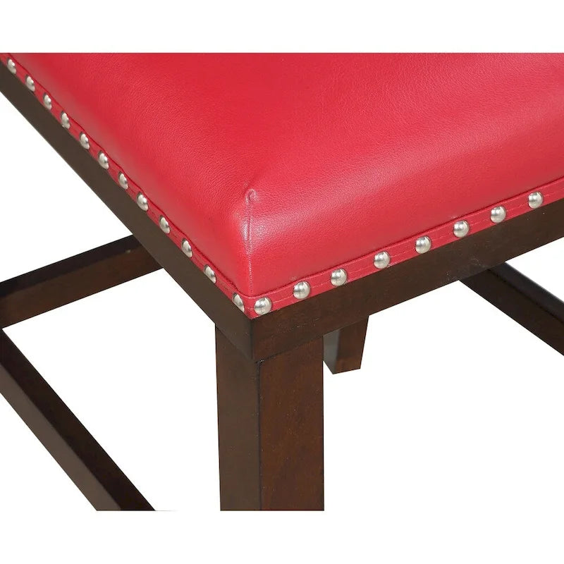 Navy Blue Faux Leather Counter Stool Nailhead Trim Espresso Wood Frame
