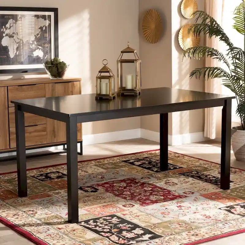 Espresso Rubberwood Rectangular Dining Table Seats 6 Square Legs
