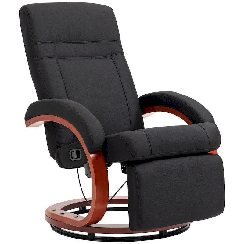 Black Linen 360° Swivel Manual Recliner Chair Footrest C-Frame Wood Base