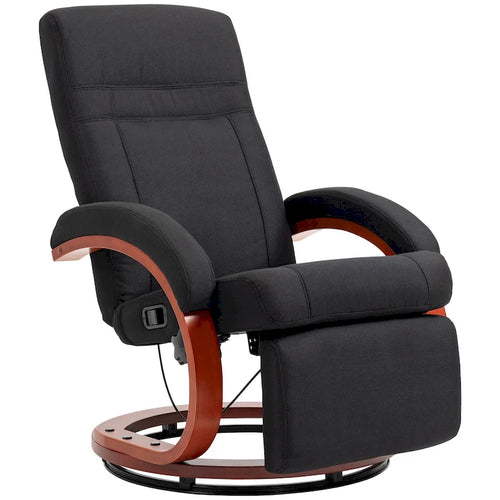 Black Linen 360° Swivel Manual Recliner Chair Footrest C-Frame Wood Base