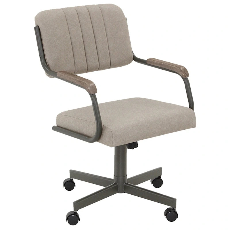 Gray Fabric Swivel Caster Dining Chair Channel Tufted Steel Frame Set of 2