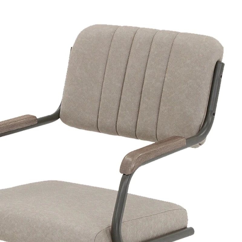 Gray Fabric Swivel Caster Dining Chair Channel Tufted Steel Frame Set of 2