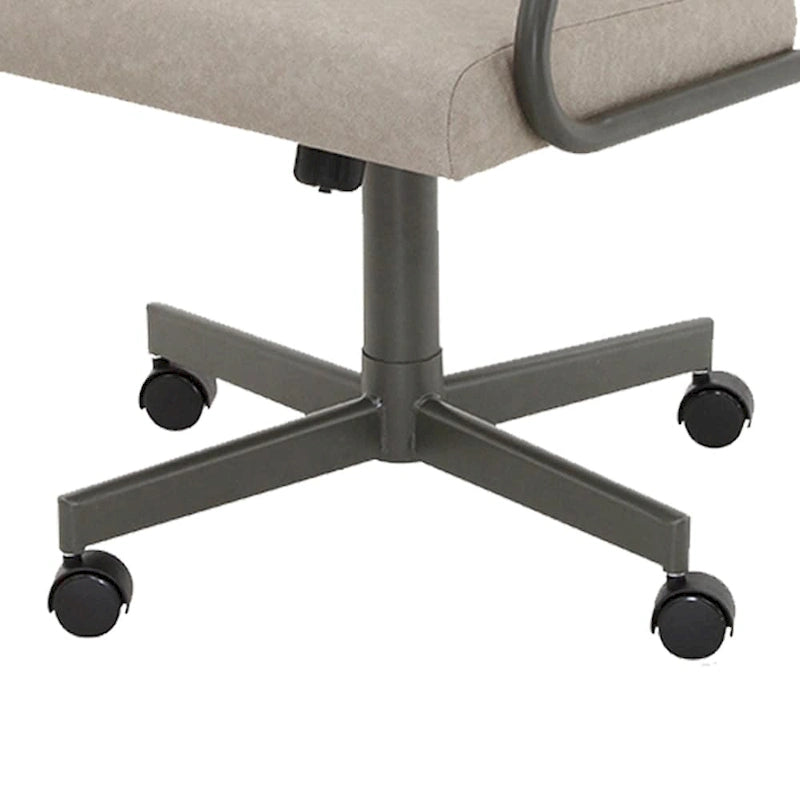 Gray Fabric Swivel Caster Dining Chair Channel Tufted Steel Frame Set of 2