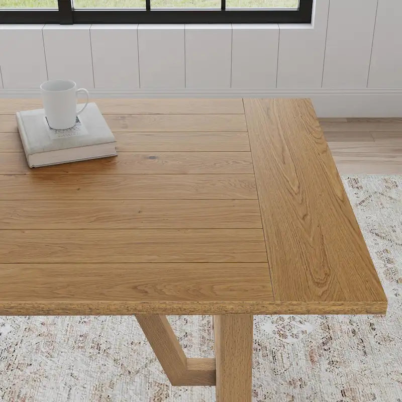 Brown Oak Trestle Dining Table Hardwood Farmhouse Rustic Seats 8