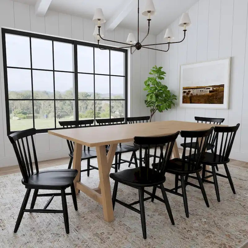 Brown Oak Trestle Dining Table Hardwood Farmhouse Rustic Seats 8