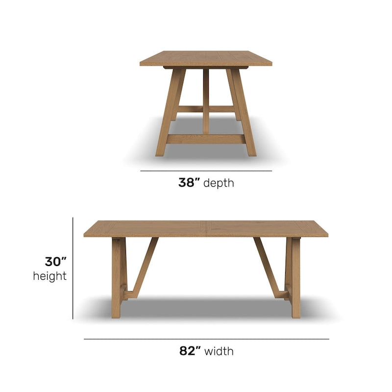 Brown Oak Trestle Dining Table Hardwood Farmhouse Rustic Seats 8