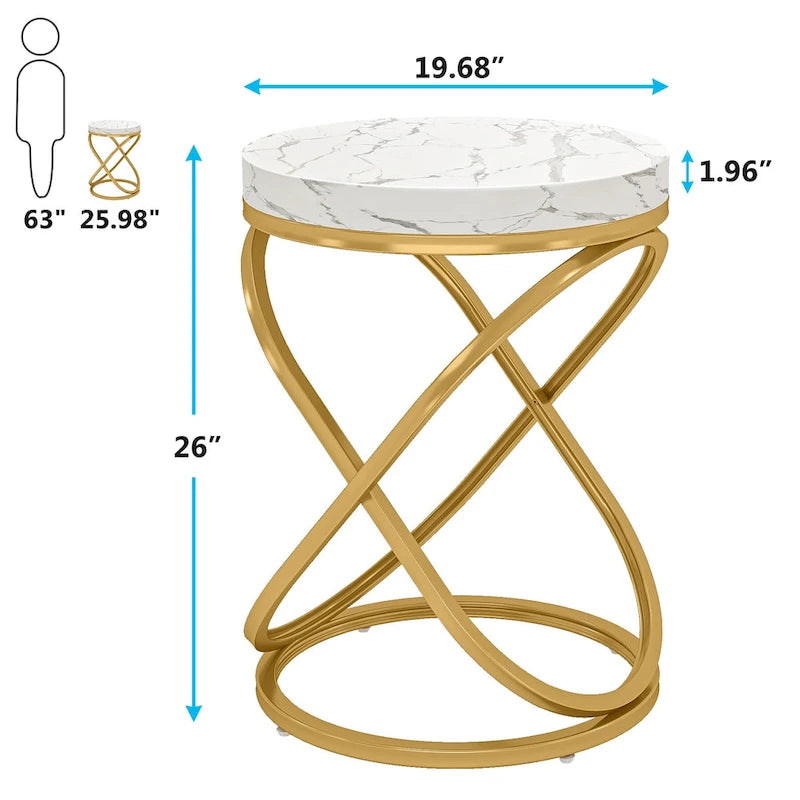 Brown Round Side Table with Spiral Metal Frame Industrial Modern Living Room