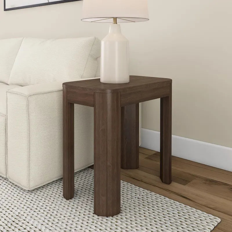 Black Solid Pine Rectangular Side Table Rounded Corners Chunky Legs Non-Toxic