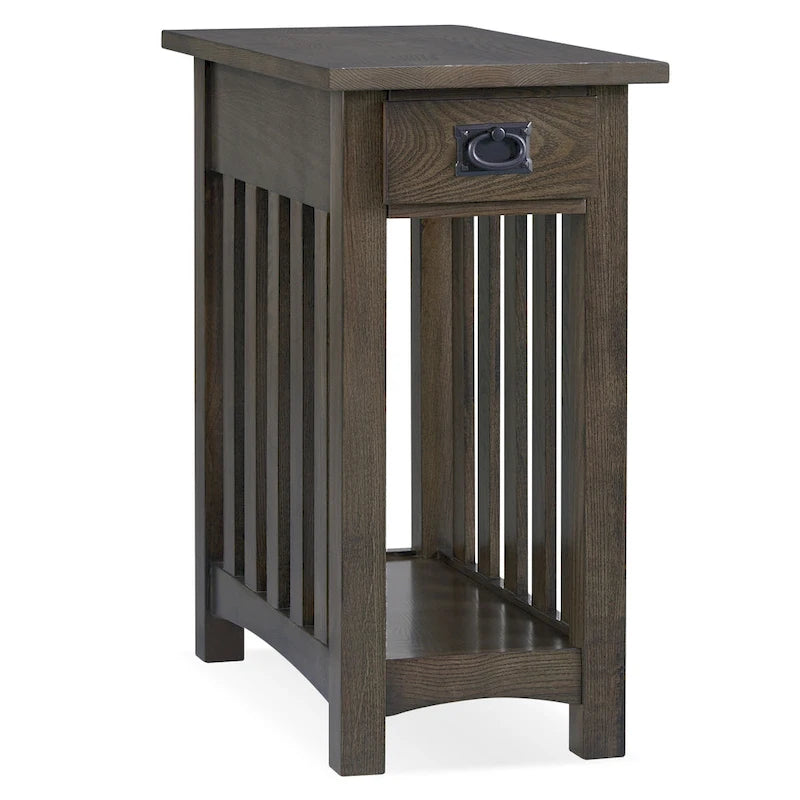 Brown Solid Ash Wood Narrow End Table 1 Drawer Open Shelf Mission Style