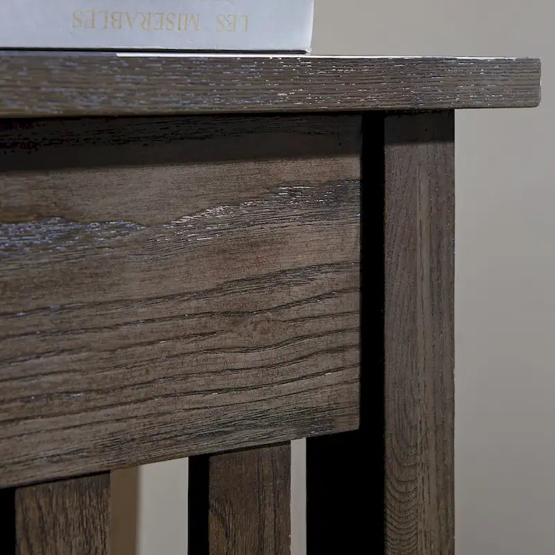 Brown Solid Ash Wood Narrow End Table 1 Drawer Open Shelf Mission Style