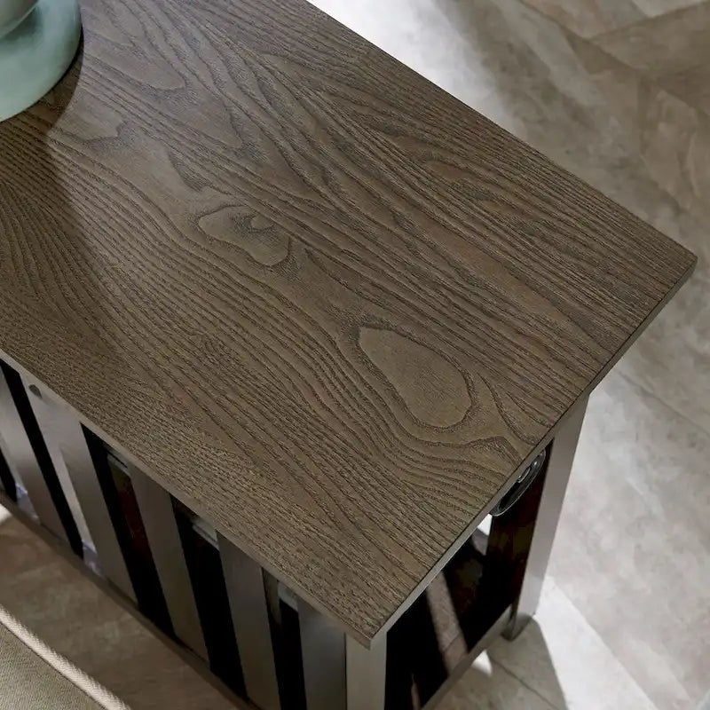 Brown Solid Ash Wood Narrow End Table 1 Drawer Open Shelf Mission Style