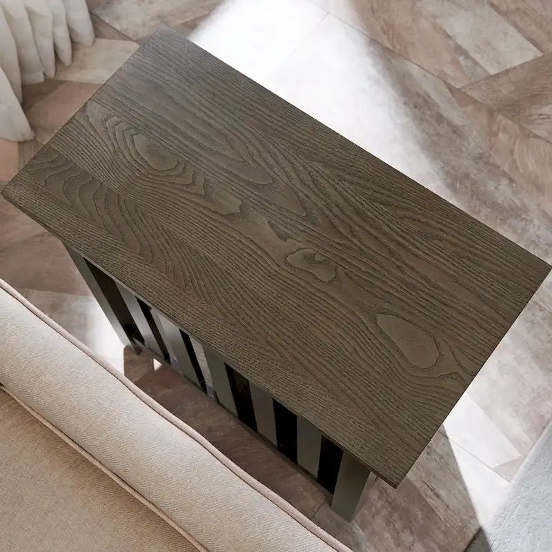 Brown Solid Ash Wood Narrow End Table 1 Drawer Open Shelf Mission Style