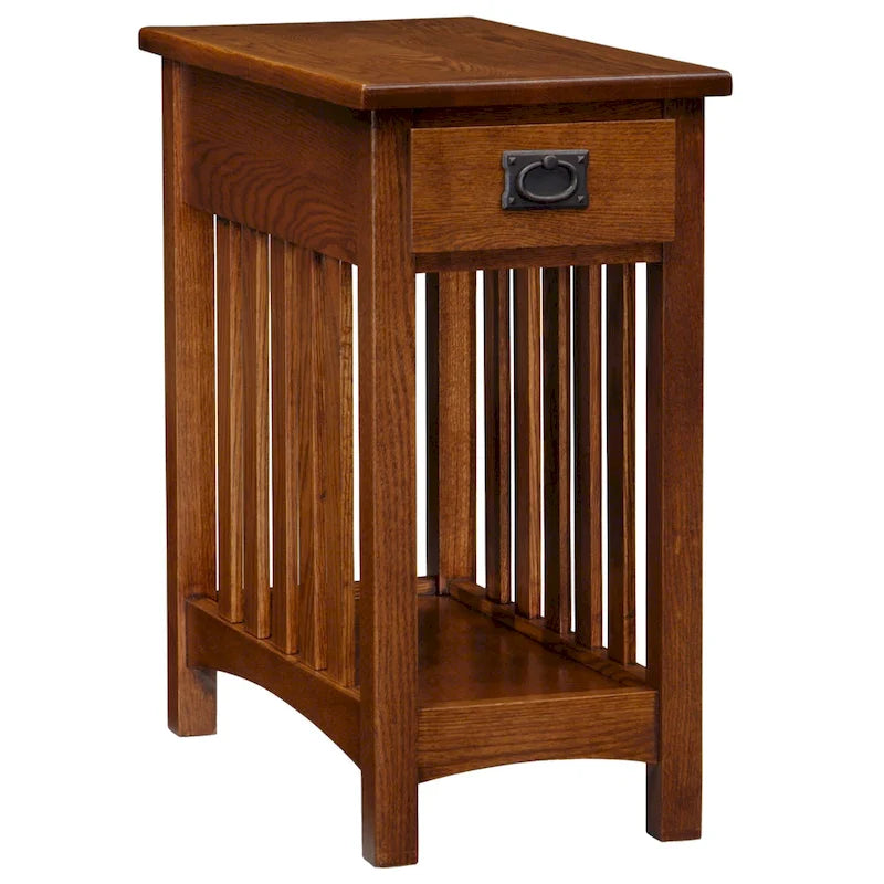 Brown Solid Ash Wood Narrow End Table 1 Drawer Open Shelf Mission Style