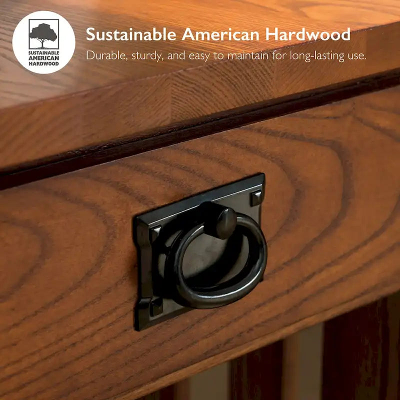 Brown Solid Ash Wood Narrow End Table 1 Drawer Open Shelf Mission Style