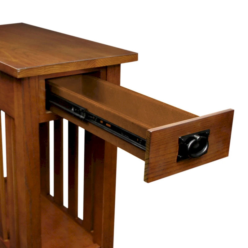 Brown Solid Ash Wood Narrow End Table 1 Drawer Open Shelf Mission Style