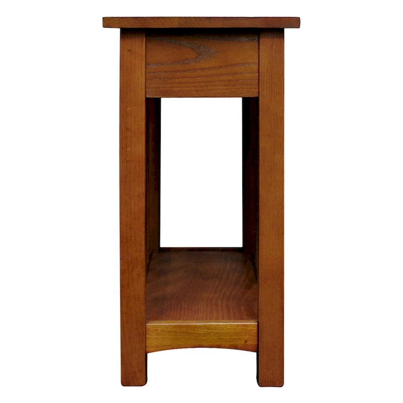 Brown Solid Ash Wood Narrow End Table 1 Drawer Open Shelf Mission Style